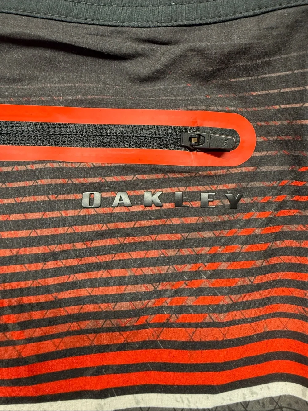 Oakley Gray & Red Striped Swim Board Shorts